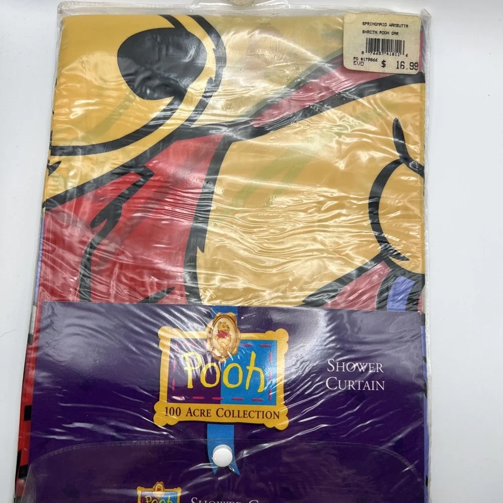 VTG Disney Winnie The Pooh Vinyl Shower Curtain New 100 Acre Garden 90's
